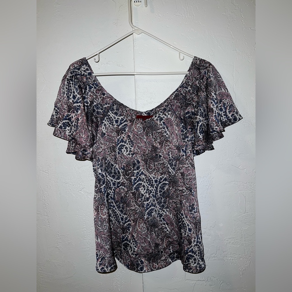 BKE Red Flutter Short Sleeve Top
